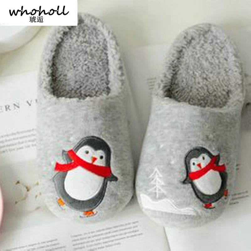 Зимние танцевальный шарф с рисунком пингвина и тапочки для влюбленных; Водонепроницаемый для модниц комнатные Термальность плюшевая домашняя обувь Для женщин шлёпанцы для женщин