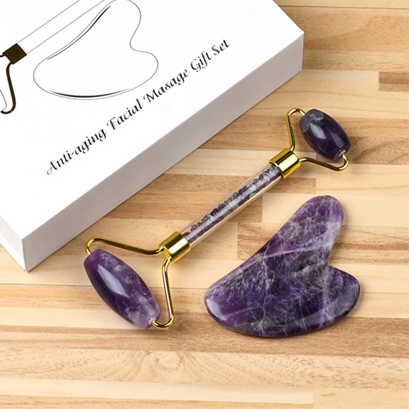 Аметист нефрит роликовый лицевой массажер для похудения натуральный кварц