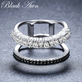 

2020 New bijoux Trendy 925 Sterling Silver Fine Jewelry Black Spinel Engagement Ring for Women Anillos Mujer G068