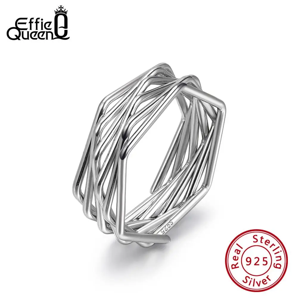 

Effie Queen 925 Sterling Silver Simple Hollow Curved Buckle Finger Rings For Women Wedding Engagement Jewelry Gift TSR128