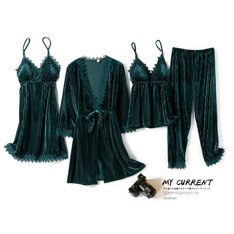 Lady Velour SEXY Kimono Bathrobe Gown Robe Suit Casual Soft Sleepwear Set Homewear Autumn Winter Velvet Nightgown Nightdress