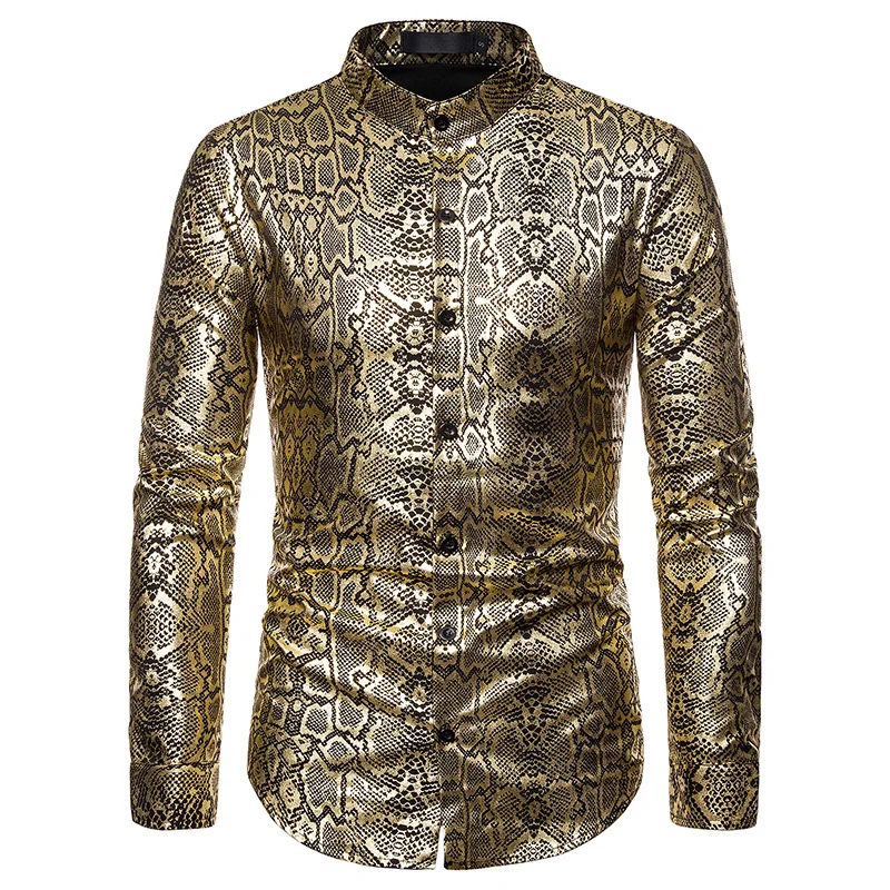 

Shirt, Men's Club, Men's Shirt, Henry's Collar, Snake Pattern, Gilded Shirt, Body, Long-sleeved Shirt, Men's Clothes. Streetwear