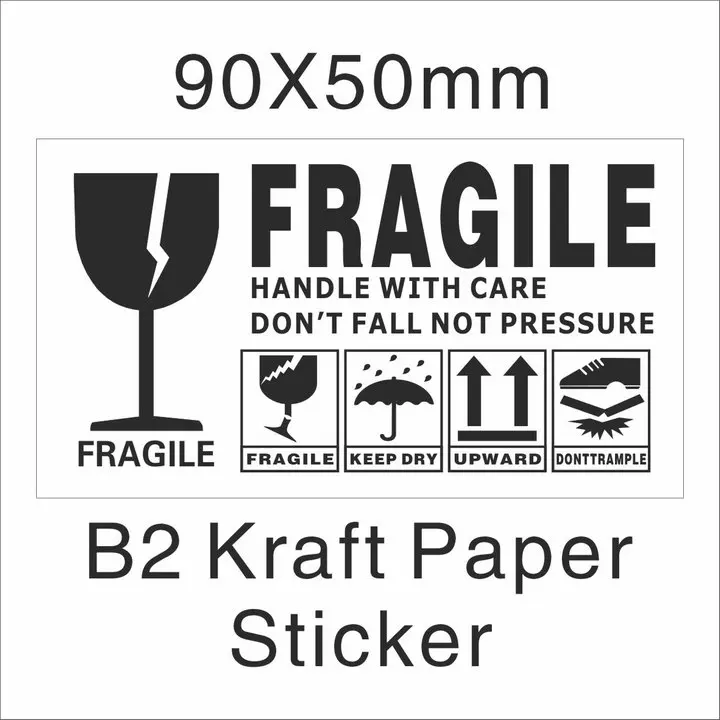 B2 Kraft 9x5 150 шт./партия, неустойчивая Предупреждение ющая Глянцевая этикетка, крафт-наклейка, 9x5 см, уход за хрупкой ручкой, сохраняет сухость, черный, красный цвета - Цвет: B2 Kraft 9x5