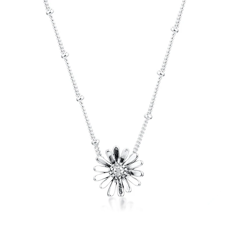 Pave Daisy Flower Collier Necklace Fit 