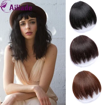 

AILIADE Short Fake Hair Bangs Heat Resistant Fiber Clip In Hair Extensions Bangs Black Brown For Women Uneven Length Bangs