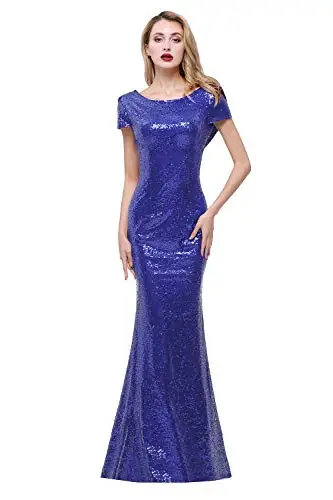Royal Blue Розовое золото, скромное платье подружки невесты с пайетками, бальные платья, коктейльные платья с воротником-хомутом, вечерние платья на выпускной, свадебное платье, длина до пола - Цвет: Royal Blue