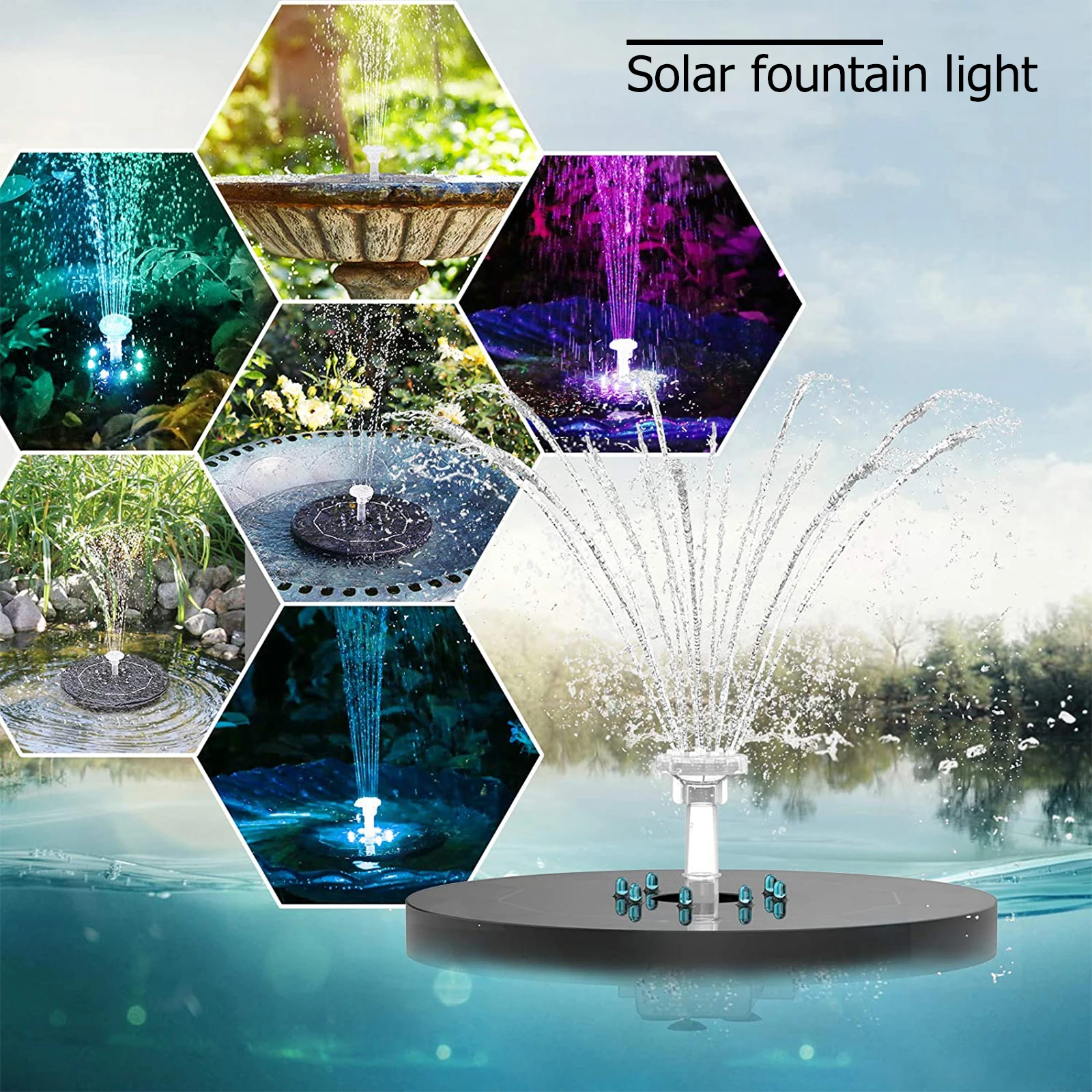 fuente solar Fuente solar para jardín fuente fuente ornamental con función de arranque instantáneo con batería de iones de litio y luz LED 