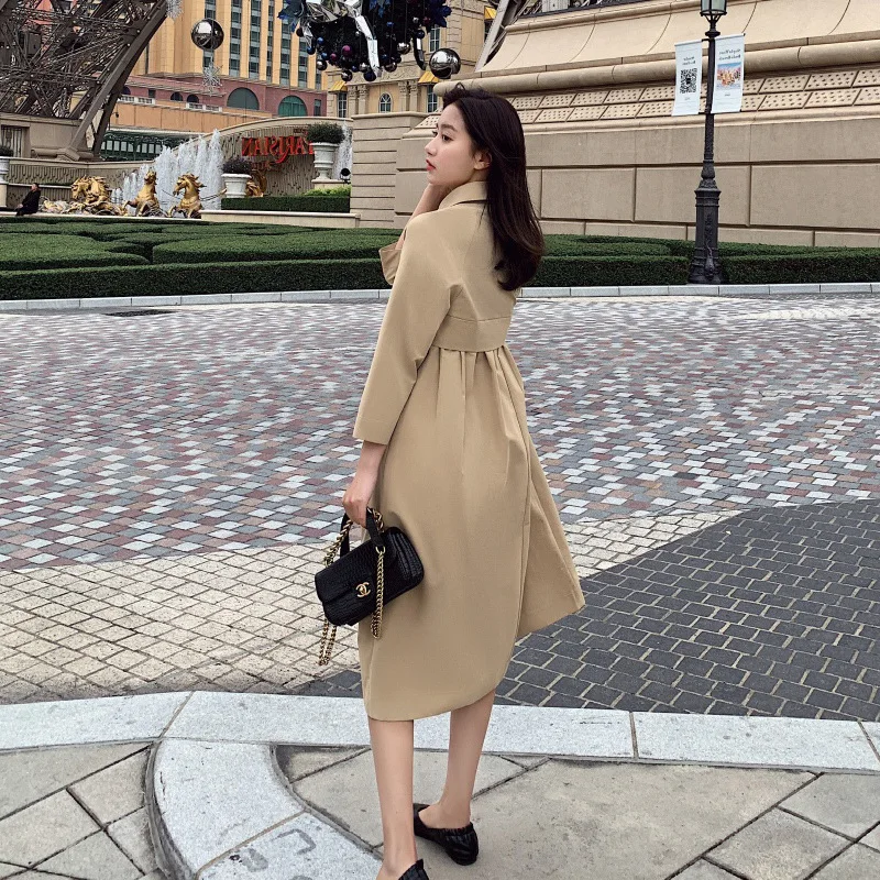 

Black And White with Pattern 2019 Autumn New Style Loose Thin Trench Coat Women's Spring And Autumn Versatile Long over-the-Knee