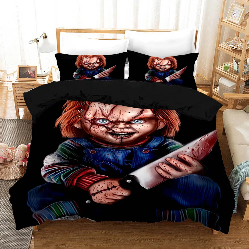 

Puppet Horror Doll Bedding Set Queen Size Child of Play Moive Character Chucky Doll Duvet Cover Christmas Bed Set Puppet Home