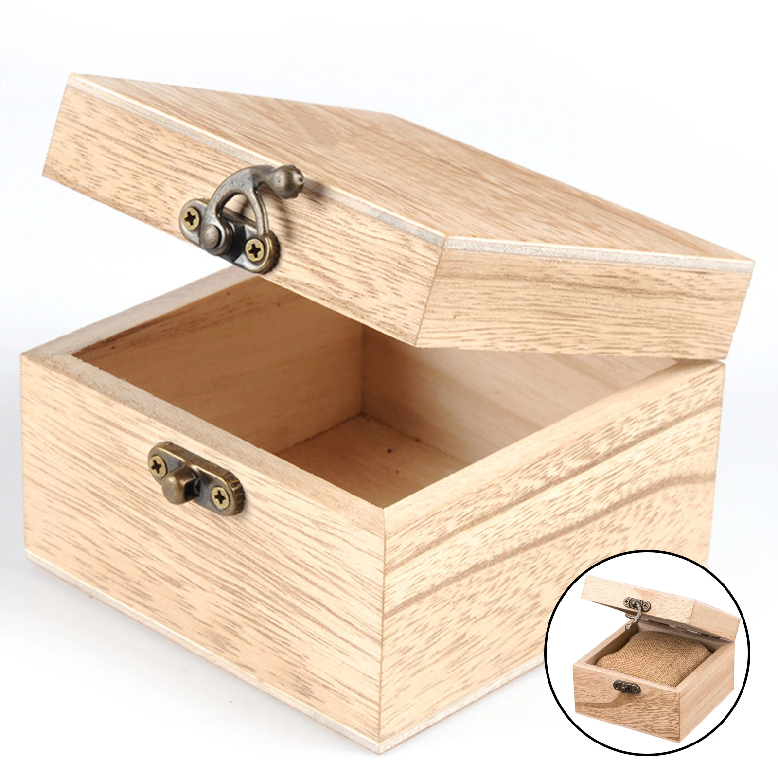 Travel DIY Unpainted Wooden Watch Case Square Jewelry Display Box Chest Packing Box Single Slot Wood Watch Storage Holder watch storage box watch storage bag watch storage pouch