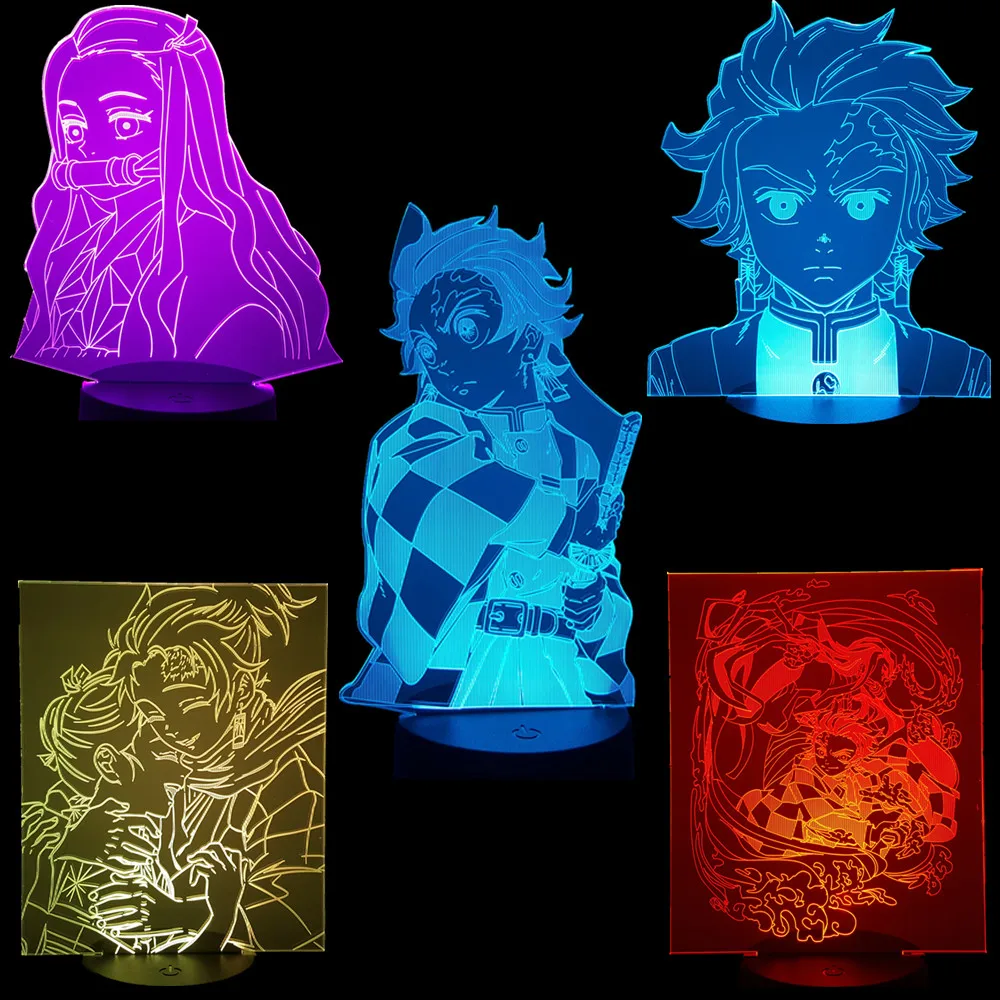 

Demon Slayer 3D Visual Led Action Figures Tanjirou Nezuko Anime Kimetsu no Yaiba RGB Color Changing Model Toys For Xmas Gift