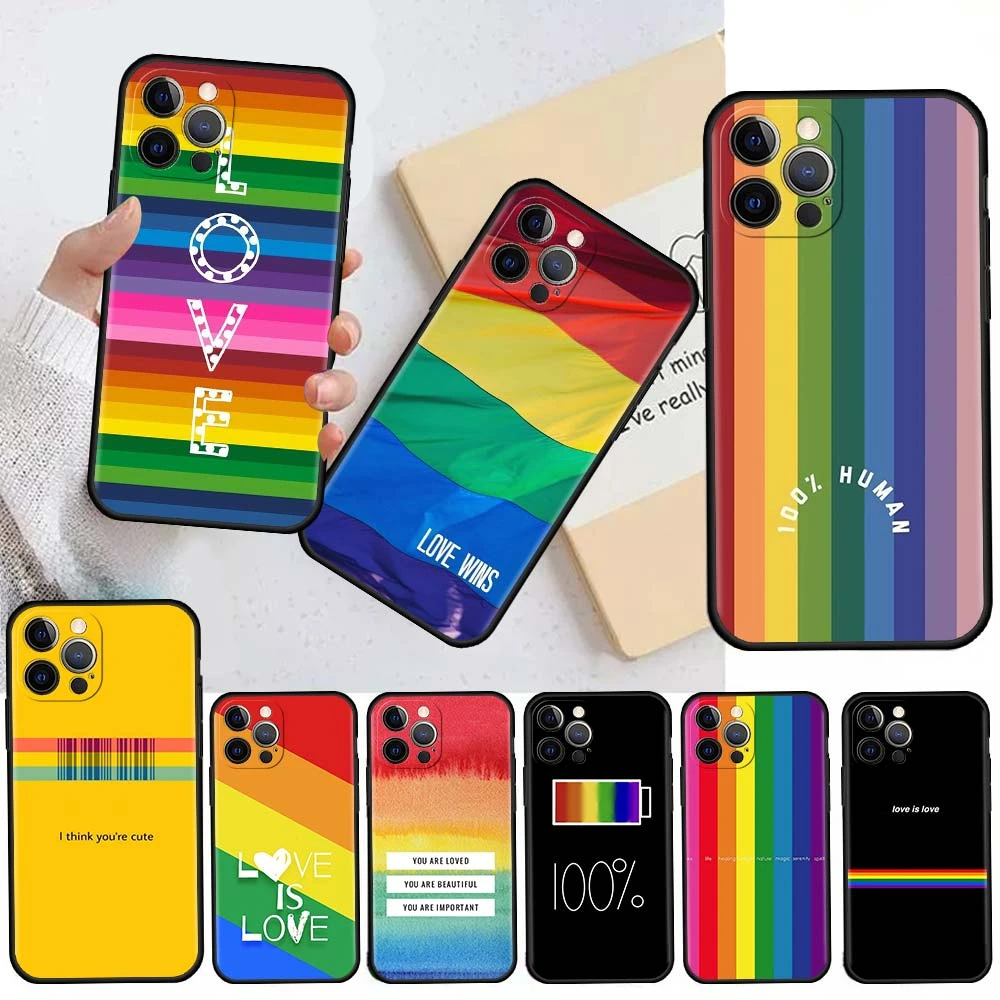 Gay Lesbian Lgbt Rainbow Pride Case For Apple iPhone 11 13 12 Pro 7 XR X XS Max 8 6 6S Plus 5 5S SE 2020 13Pro Black Phone Cover case iphone 13 pro max