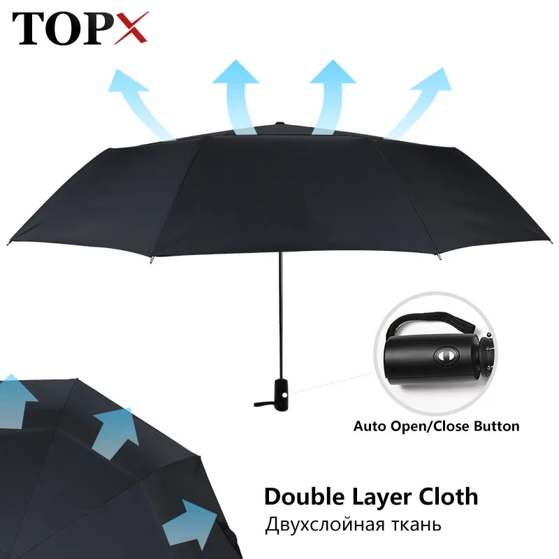 

125cm Fully Automatic Umbrella Rain Women 3Folding Double Layer Large Umbrella Windproof Outdoor Business Men Rain Woman Parasol