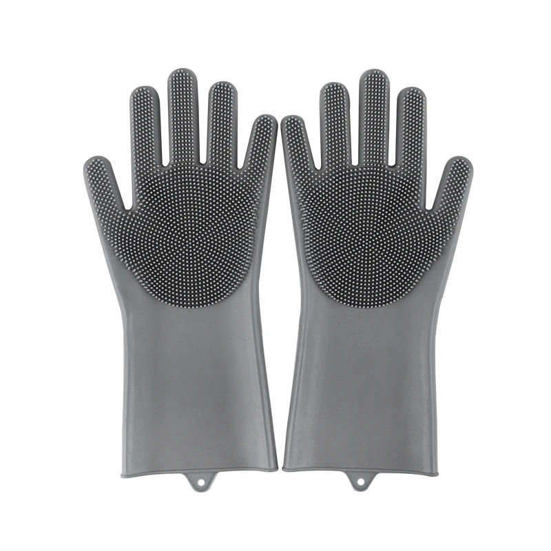 1 пара волшебных чистящих перчаток, силиконовые резиновые перчатки для мытья посуды для кухни, кровати, ванной, уход за волосами, инструмент для чистки скруббера - Цвет: Gray