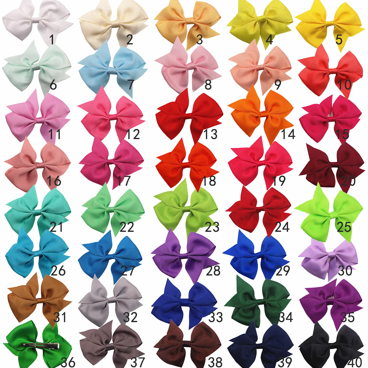 

3.5" 40pcs/lot Hair Bows for Baby Girls Grosgrain Ribbon Barrettes Girls Hair Clips Bows for Kids Headwear Toddlers Hairclips