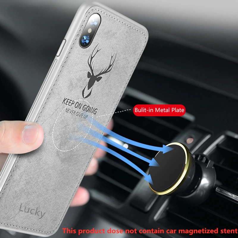 Cloth Texture Deer 3D Soft TPU Magnetic Car Case For OPPO Reno 10X Zoom Magnet Plate Case On For Oppo Reno Cover