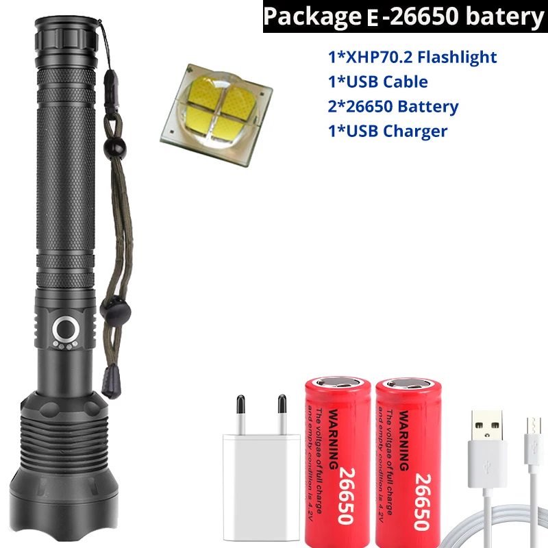 Package E-XHP70.2 XHP90 XHP70.2 супер мощный светодиодный светильник-вспышка с usb зумом тактический фонарь xhp50 18650 или 26650 перезаряжаемый аккумулятор ручной светильник - Испускаемый цвет: Package E-XHP70.2