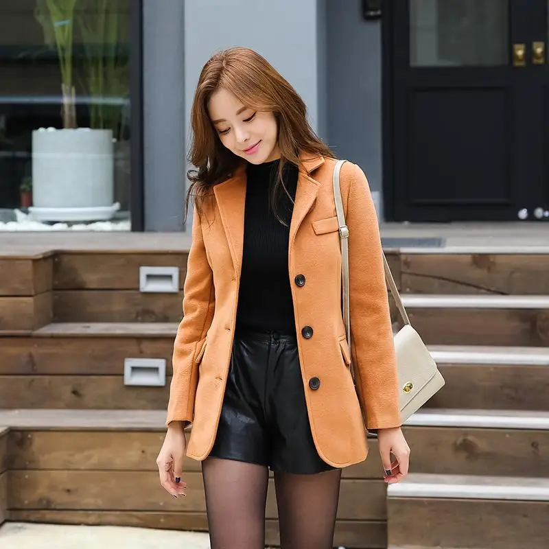 

Autumn Winter Women Jacket Blazer Notched Collar Female Suits Coat Casual Woollen Blends Overcoats Tops OL Office Wear Outwear