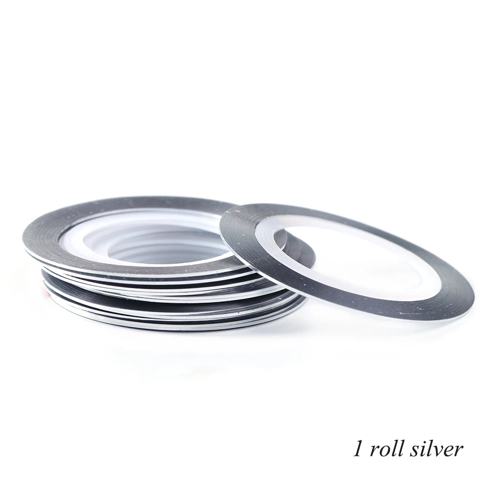 1pcs Silver 0,5 мм лазерные серебристые золотые полоски для ногтей, клейкая лента, 3D наклейки, набор для украшения ногтей, блестящие полоски, полировальные наконечники SA1009 - Цвет: 1pcs Silver