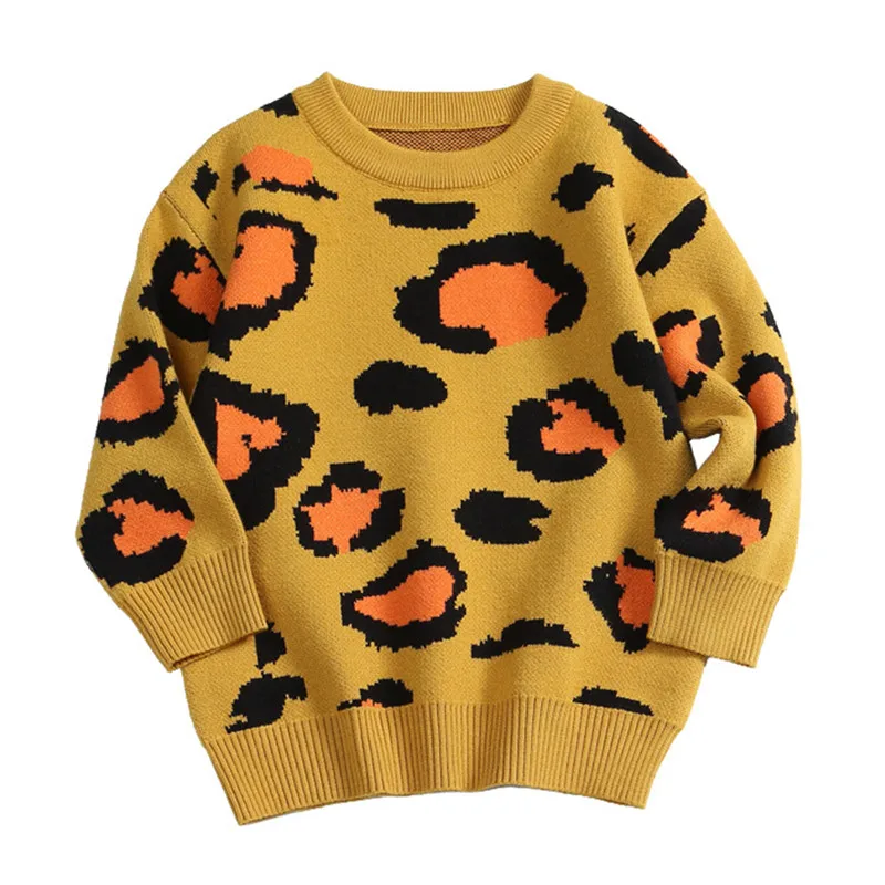 

Autumn baby & kids girls long sleeve knitted leopard print pullover sweaters children fashion fall winter sweater tops for 1-6T