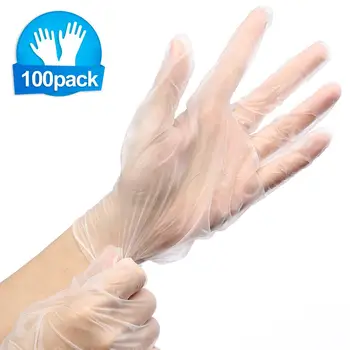 

100Pcs Disposable Viny Gloves 100 Clear Food Work Cleaning Exam Gloves Wear-Resistant Durable White Vinyl Disposable Gloves