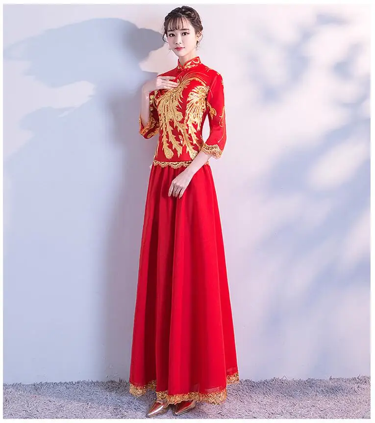 Китайское традиционное платье Ципао для женщин невесты Cheongsam винтажные Свадебные платья леди династии Тан костюм
