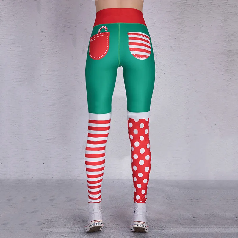 

Women\u2019s High-waist Sport Pants Cartoon Bear Christmas Print Tight-fitting Casual Trousers