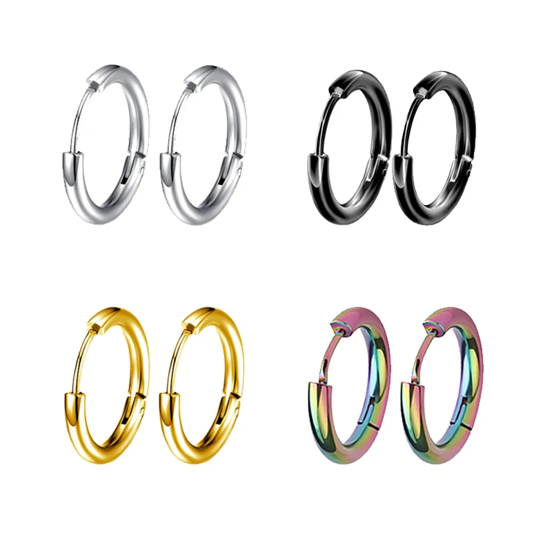 1 pair Dia 8/10/12/14/16mm Stainless Steel Hoop Earrings for Women/Men Round Circle Earring Piercing Anti-allergic Ear Buckle