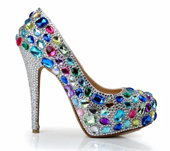

Rhinestone Wedding banquet women's super high-heeled shoes blue rhinestone 14cm high women's shoes