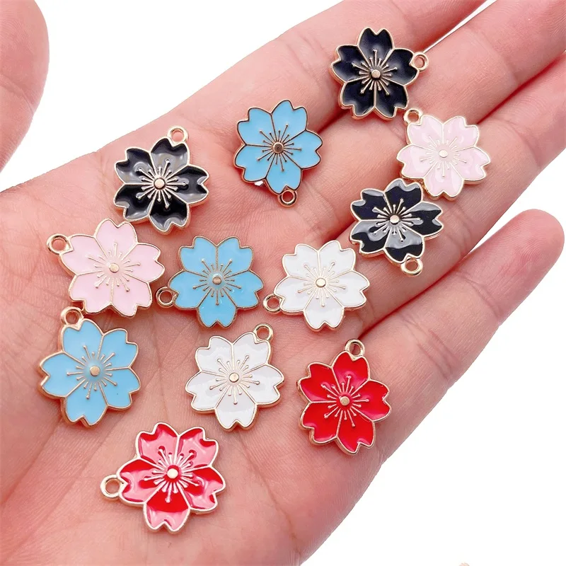 10 Teile/satz Bunte Emaille Sakura Charme für DIY Schmuck Machen Liefert Handgemachte Frauen Halsketten Zubehör Schmuck Großhandel – Detail 1