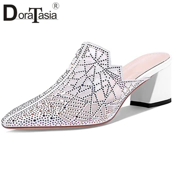

DORATASIA Ins Fashion Female Pumps Summer Casual Wedding Party Mules Women Crystal Bling Sequined Cloth Shoes Woman