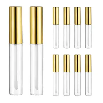 

10pcs Empty Lip Gloss Tube 10ml Labial Glair Circular Tubes Lip Gloss Tube Plastic Body Lip Glaze Bottle For Female (Golden)