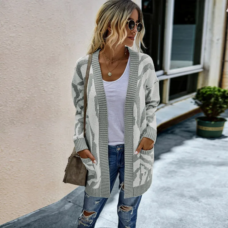 

Autumn Winter Sweater Cardigans Women V Neck Long Sleeve Open Stitch Loose Sweater Jacket