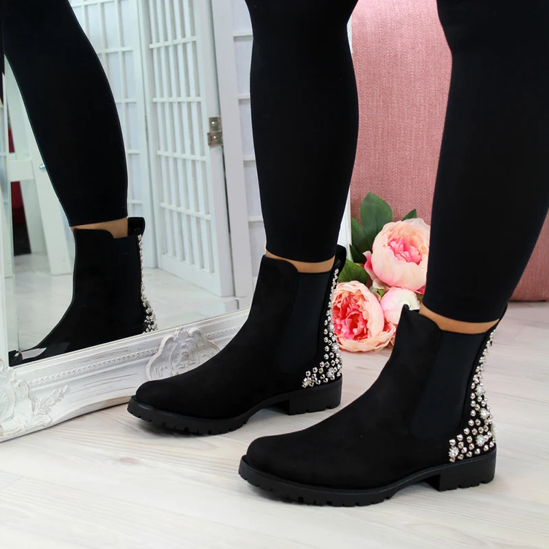 Skup Ciepłe buty damskie damskie gumowe krótkie nity buty szpilki grube buty na niskim obcasie wysokie buty damskie rozmiary