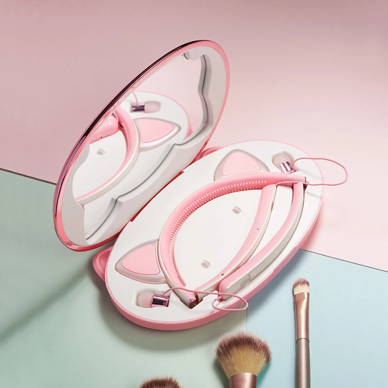 New Padmate Mongda Cat's ears Wireless Bluetooth Headset x9b Girl Pink Hair hoop style music Headphone with Makeup box | Электроника