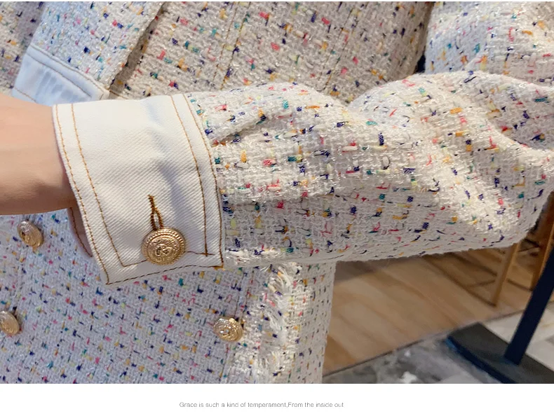 Women Luxury White Tweed 2 Piece Set Fall Winter Beading Peral Tassel Wool Blends Jacket Coat+ Mini Single Breasted Skirt Set