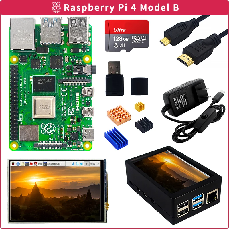 US $93.49 Raspberry Pi 4 Model B Kit 2G 4G 8G RAM 35 Inch Touchscreen Case Power Supply SD Card Heat Sink for Raspberry Pi 4
