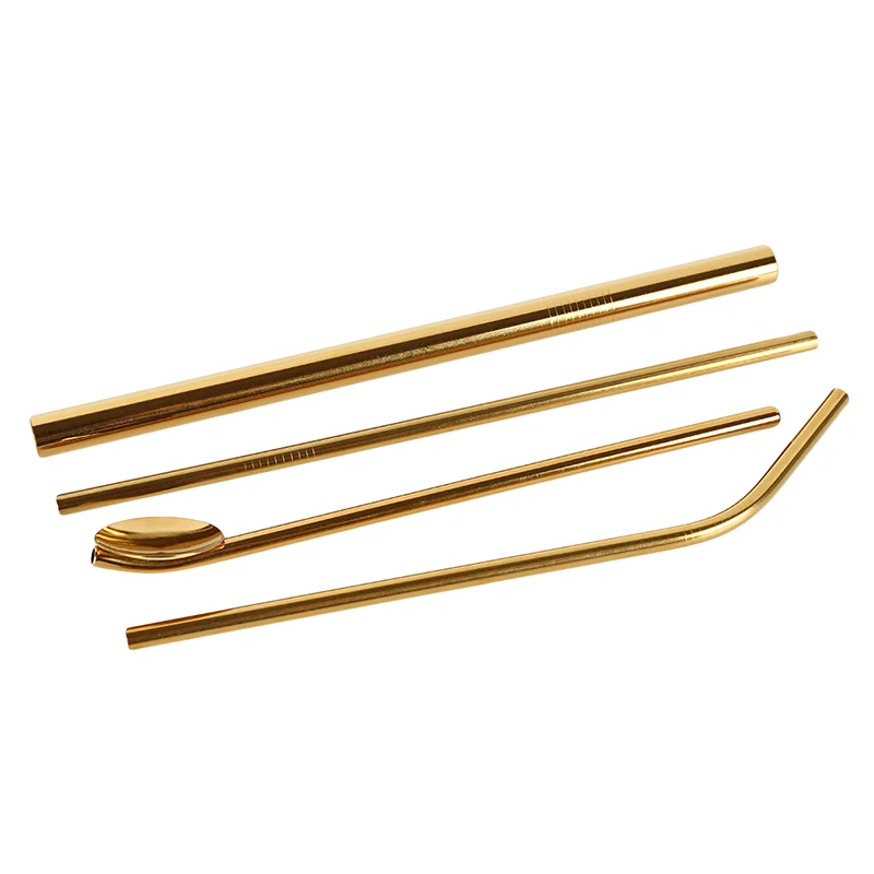golden ReusableMetal Drinking Straws Stainless Steel Sturdy Bent Straight Drinks Straw For Bar Coffee Accessories - Цвет: golden