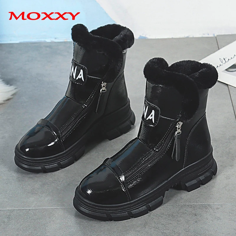 Winter Sneakers Warm Fur Shoes Woman Black White Sneakers Zipper Winter Boots Lady Casual Shoes High Top Sneakers Platform - Цвет: Black