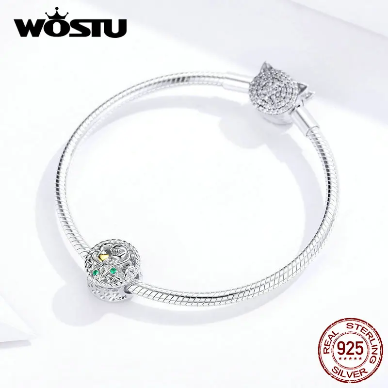 WOSTU, настоящее 925 пробы, серебряные каннибалы, Цветочные бусины, круглая подвеска, подходит для оригинального браслета, Подвески для изготовления ювелирных изделий FNC106