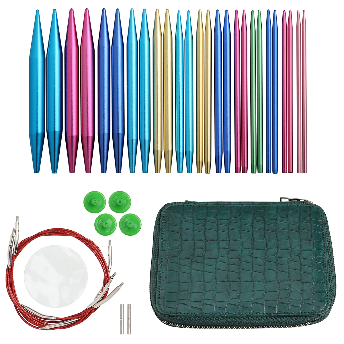 KOKNIT Aluminum Circular Knitting Needles Set 26pc Interchangeable Crochet Needles with Case for Any Crochet Patterns & Yarns CK 