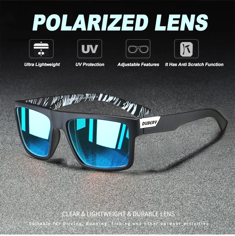 DUBERY Men Polarized Square Sunglasses Sport Outdoor Driving Fishing Glasses New 