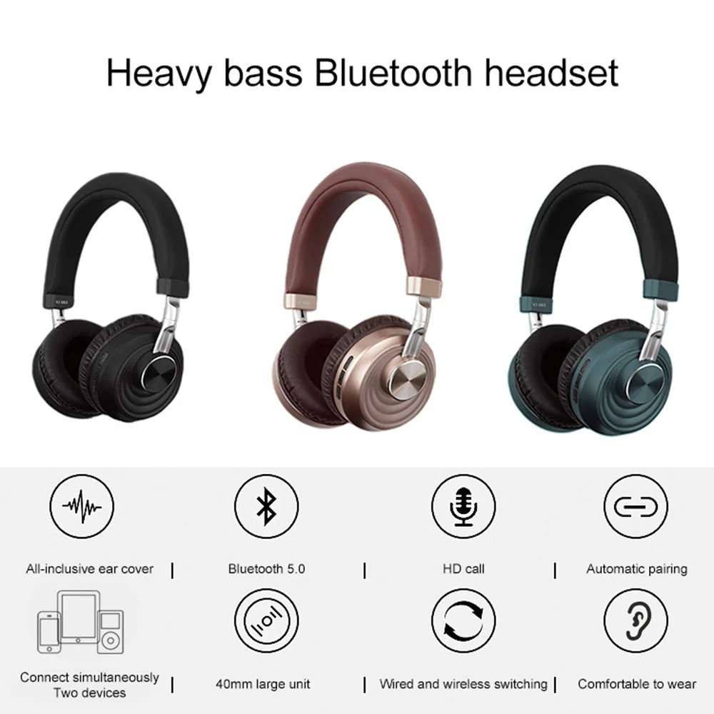 Беспроводные Bluetooth Hi-Fi наушники Heavy Bass 3D стереогарнитура проводные HD с микрофоном