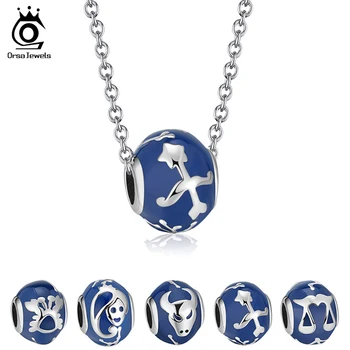 

ORSA JEWELS Original Desinger 12 Constellations Zodiac Signs Pendant Necklace Real 925 Silver with Blue Enamel Round Bead SCB32