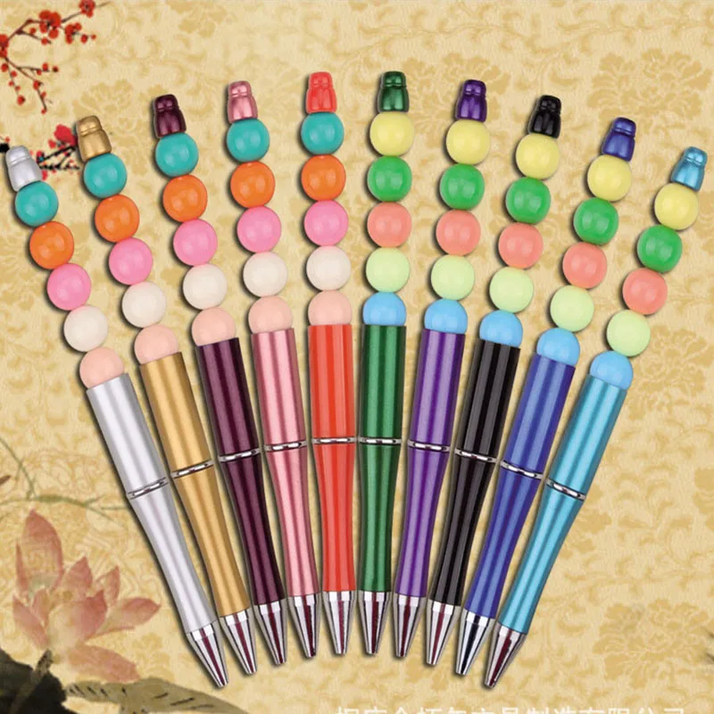 10pcs/lot Plastic Beadable Pen Bead Pens Ballpoint Pen Gift Ball Kids party Personalized Gift Wedding For Guests XMAS