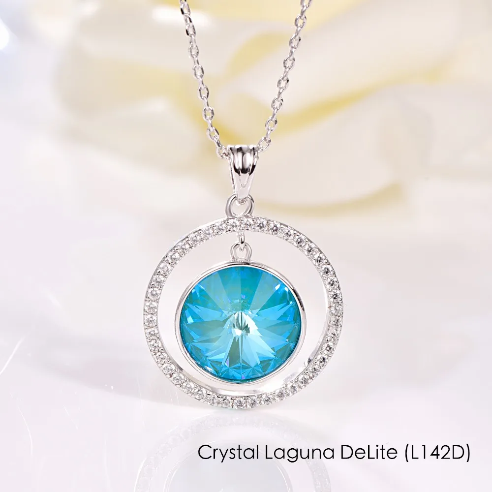 Настоящие кристаллы от Swarovski Rivoli камень ожерелье для женщин Мода Круглый серебряного цвета кулон ожерелье s Свадебная вечеринка ювелирные изделия