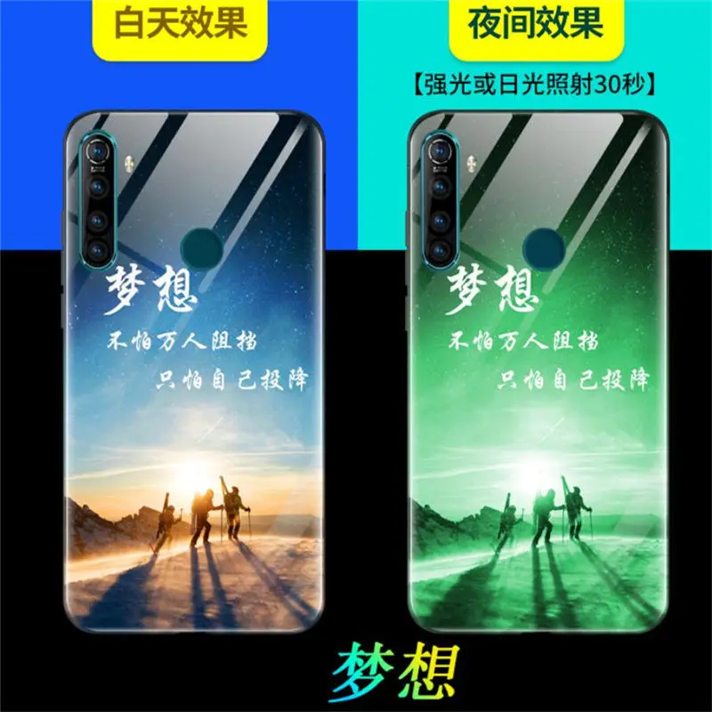 F Светящийся закаленный чехол для OPPO Realme Q чехол 6," стекло со свечением задняя крышка для OPPO Realme Q крышка оболочка сотовый силиконовый чехол - Цвет: F