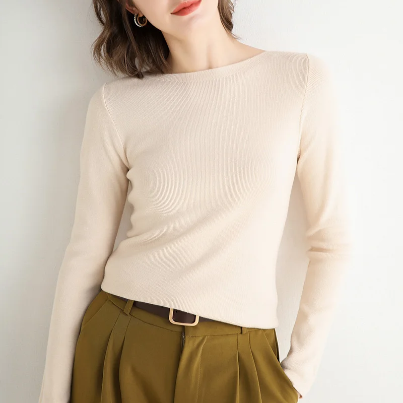 

Women's sweater autumn/winter 2020 new slim and thin inner wear solid color long-sleeved sweater temperament one-way neck top