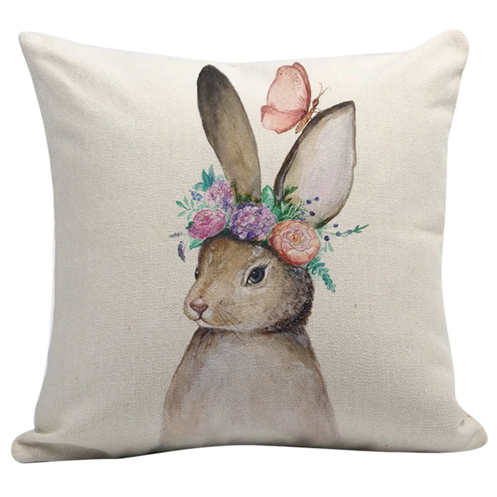 45x45 Cm Easter Bunny Cushion Cover Soft Linen Decorative Zipper Pillow Case Square Digital Printed Office Sofa Festival Throw - Цвет: 4