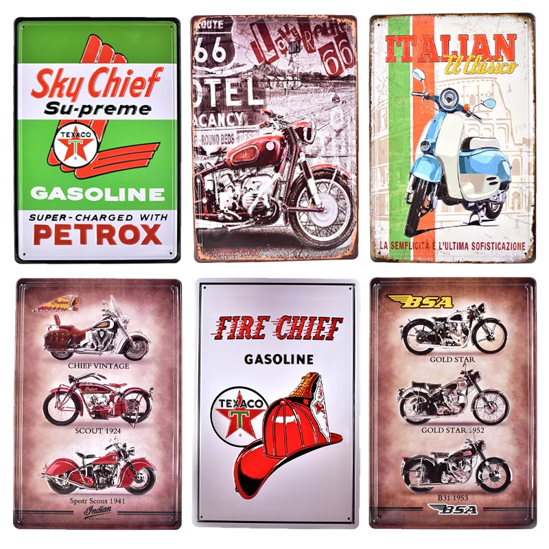 Esso Texaco BSA индийский мотоцикл винтажная металлическая тисненая жесть знак ROUTE 66 Garage Petro бензин декоративный Плакат Металлические Пластины